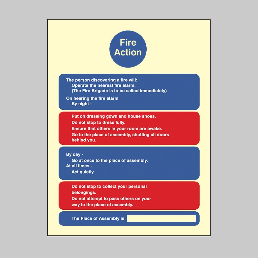 Fire Action Residential Homes & Multi-Occupancy Buildings Sign - Ready Set SuppliedFire Action Residential Homes & Multi-Occupancy Buildings SignUltra Bright (Class C) Photoluminescent Rigid31416E