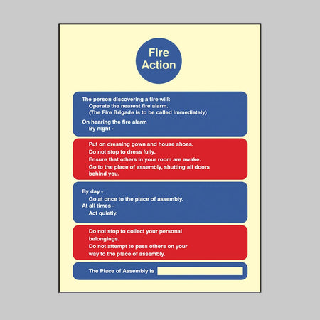 Fire Action Residential Homes & Multi-Occupancy Buildings Sign - Ready Set SuppliedFire Action Residential Homes & Multi-Occupancy Buildings SignUltra Bright (Class C) Photoluminescent Rigid31416E
