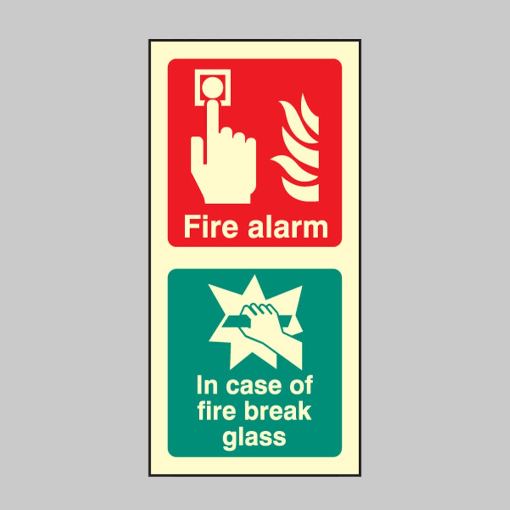 Fire Alarm / In Case Of Fire Break Glass Sign - Ready Set SuppliedFire Alarm / In Case Of Fire Break Glass SignUltra Bright (Class C) Photoluminescent Rigid31031X