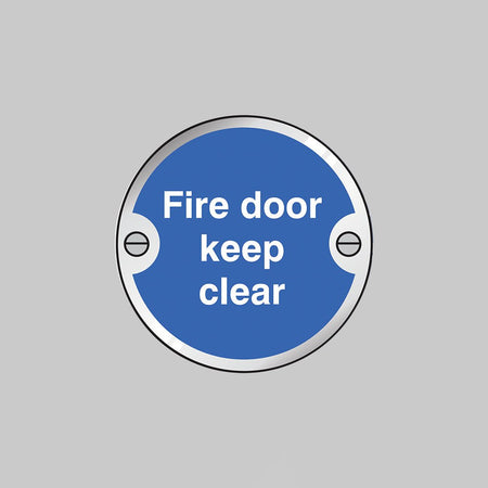Fire Door Keep Clear 76mm Dia Aluminium Pre-Drilled With Fixings Sign - Ready Set SuppliedFire Door Keep Clear 76mm Dia Aluminium Pre-Drilled With Fixings Sign53748