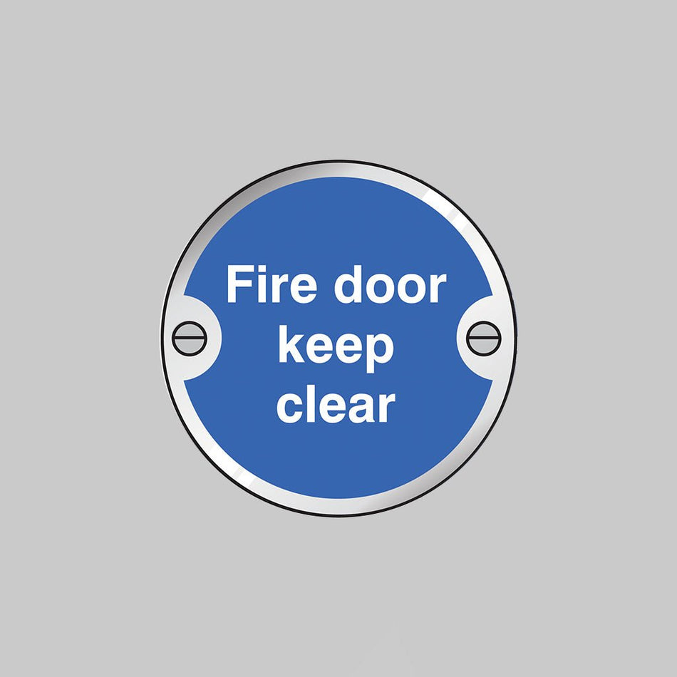 Fire Door Keep Clear 76mm Dia Aluminium Pre-Drilled With Fixings Sign - Ready Set SuppliedFire Door Keep Clear 76mm Dia Aluminium Pre-Drilled With Fixings Sign53748
