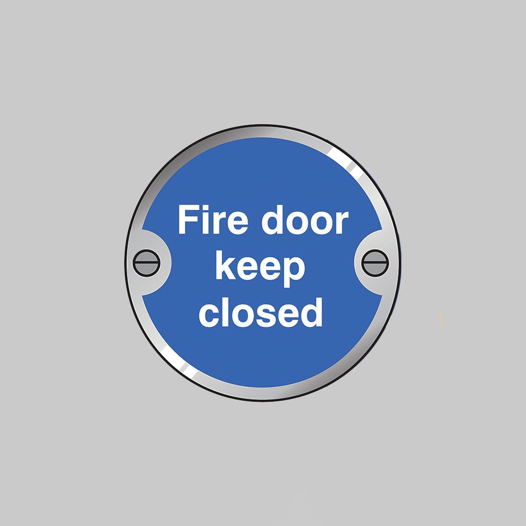 Fire Door Keep Closed 76mm Dia Stainless Steel Pre-Drilled With Fixings Sign - Ready Set SuppliedFire Door Keep Closed 76mm Dia Stainless Steel Pre-Drilled With Fixings Sign53745