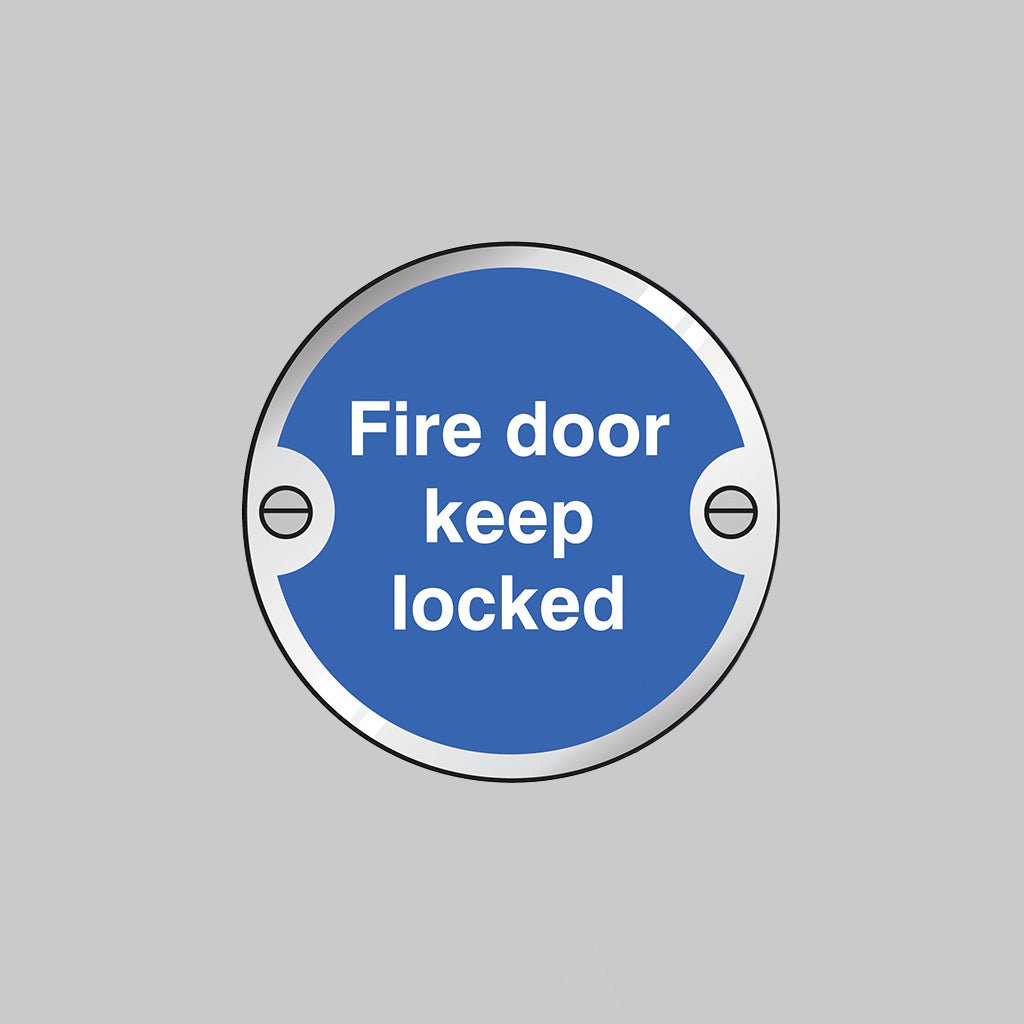 Fire Door Keep Locked 76mm Dia Aluminium Pre-Drilled With Fixings Sign - Ready Set SuppliedFire Door Keep Locked 76mm Dia Aluminium Pre-Drilled With Fixings Sign53746