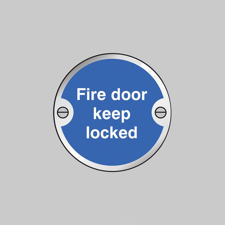 Fire Door Keep Locked 76mm Dia Aluminium Pre-Drilled With Fixings Sign - Ready Set SuppliedFire Door Keep Locked 76mm Dia Aluminium Pre-Drilled With Fixings Sign53746