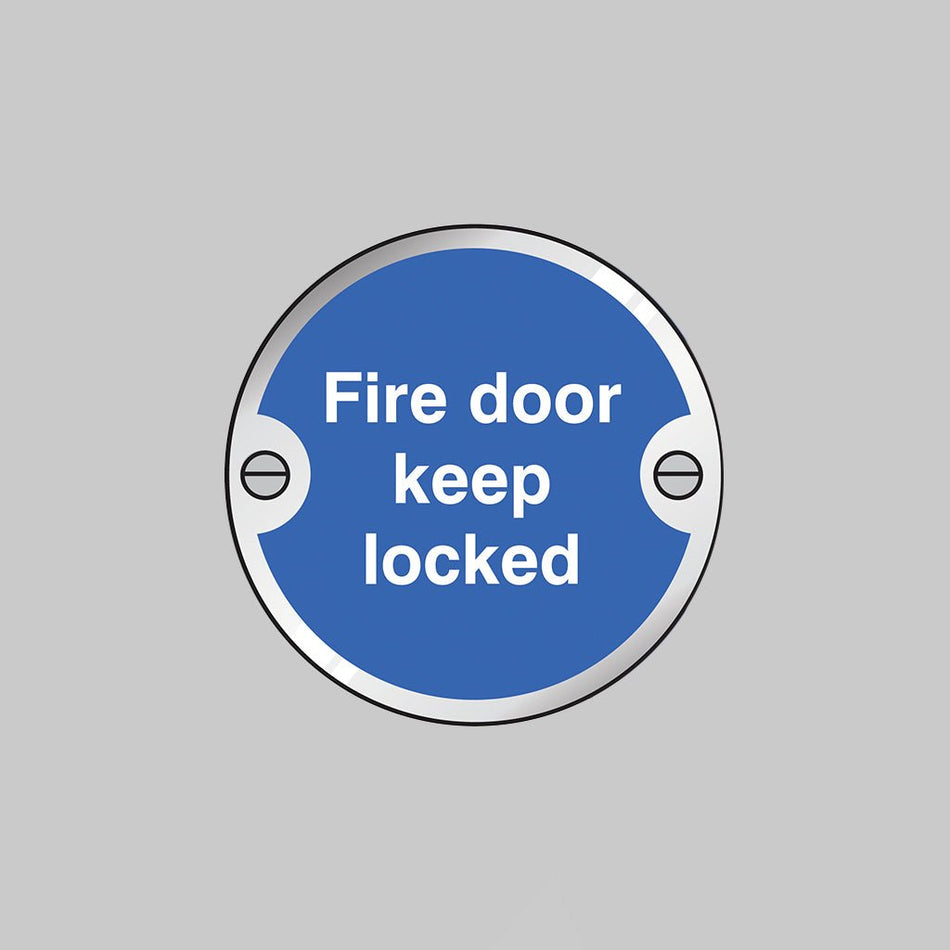 Fire Door Keep Locked 76mm Dia Aluminium Pre-Drilled With Fixings Sign - Ready Set SuppliedFire Door Keep Locked 76mm Dia Aluminium Pre-Drilled With Fixings Sign53746