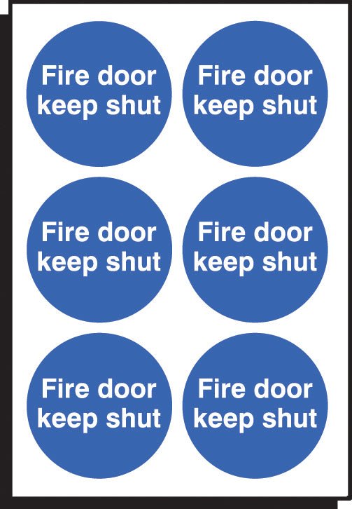 Fire Door Keep Shut 65mm Dia - Sheet of 6 Peel N Stick Labels - Ready Set SuppliedFire Door Keep Shut 65mm Dia - Sheet of 6 Peel N Stick Labels51637