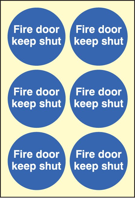 Fire Door Keep Shut 80 x 80mm - Sheet of 6 Photoluminescent Self Adhesive Sign - Ready Set SuppliedFire Door Keep Shut 80 x 80mm - Sheet of 6 Photoluminescent Self Adhesive Sign59690