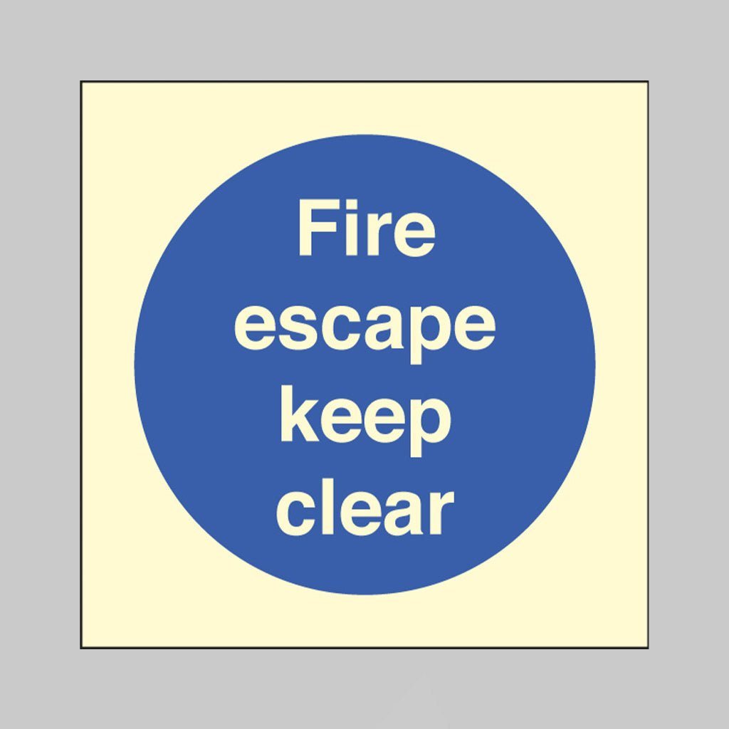Fire Escape Keep Clear Sign - Ready Set SuppliedFire Escape Keep Clear SignUltra Bright (Class C) Photoluminescent Rigid31605B