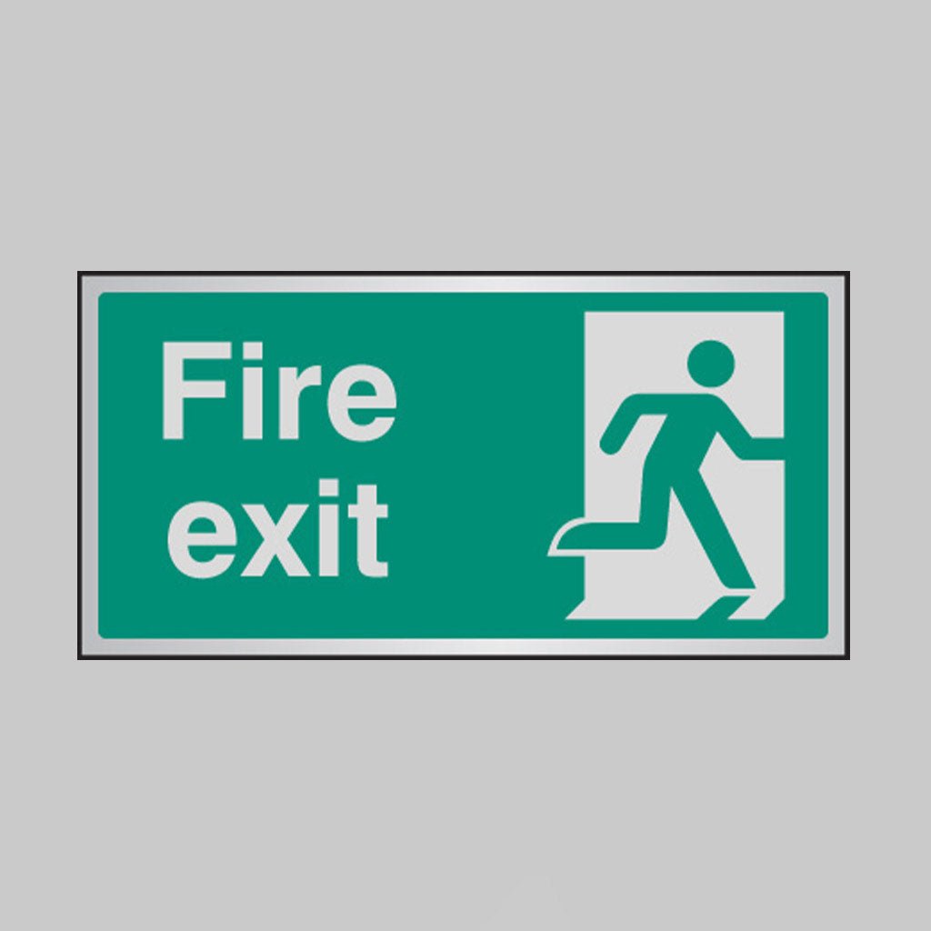 Fire Exit Anodised Aluminium 200 x 100mm Adhesive Backed Sign - Ready Set SuppliedFire Exit Anodised Aluminium 200 x 100mm Adhesive Backed Sign59527