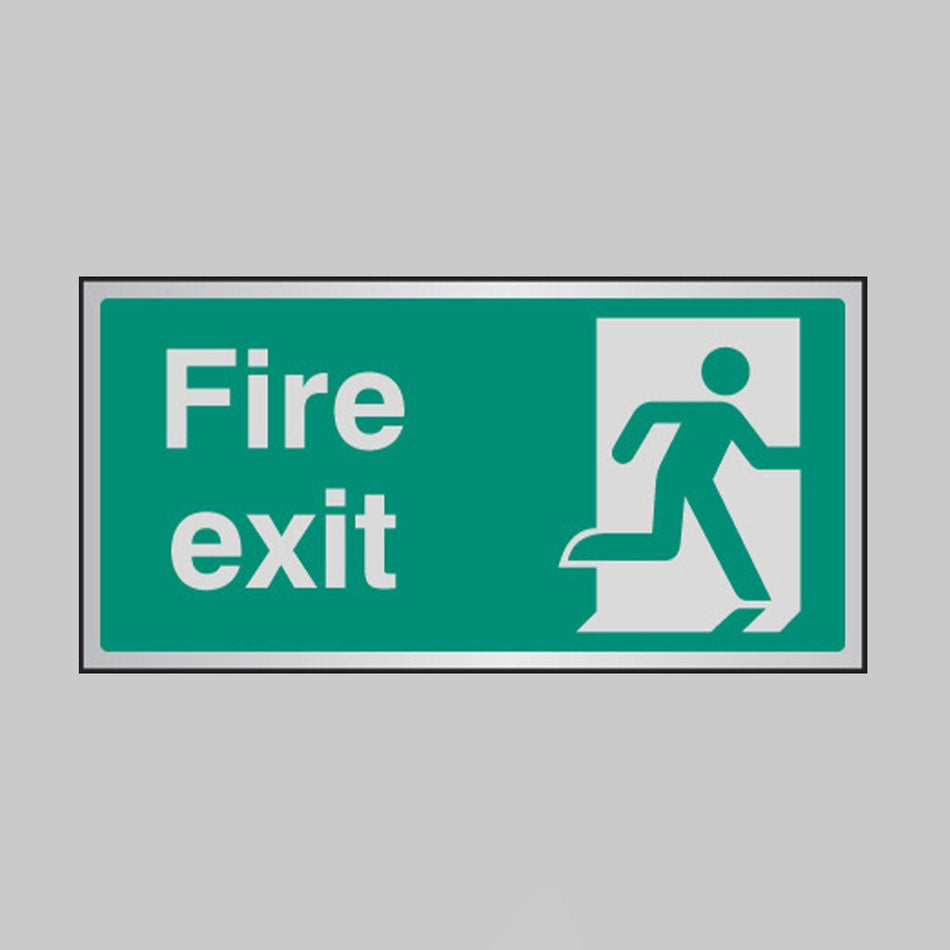 Fire Exit Anodised Aluminium 200 x 100mm Adhesive Backed Sign - Ready Set SuppliedFire Exit Anodised Aluminium 200 x 100mm Adhesive Backed Sign59527