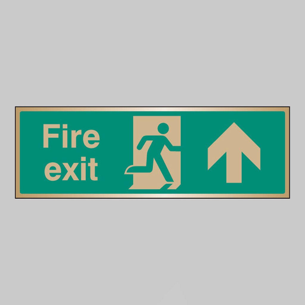 Fire Exit Arrow Ahead Brass 300 x 100mm Adhesive Backed Sign - Ready Set SuppliedFire Exit Arrow Ahead Brass 300 x 100mm Adhesive Backed Sign59519