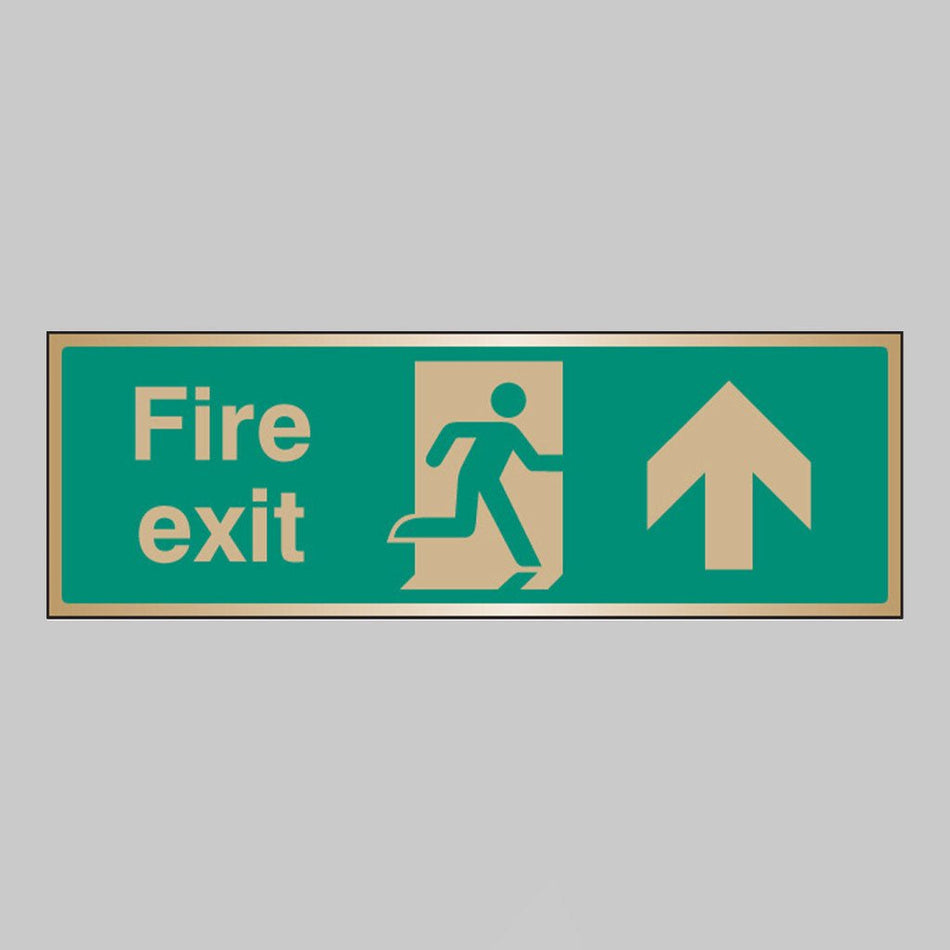 Fire Exit Arrow Ahead Brass 300 x 100mm Adhesive Backed Sign - Ready Set SuppliedFire Exit Arrow Ahead Brass 300 x 100mm Adhesive Backed Sign59519