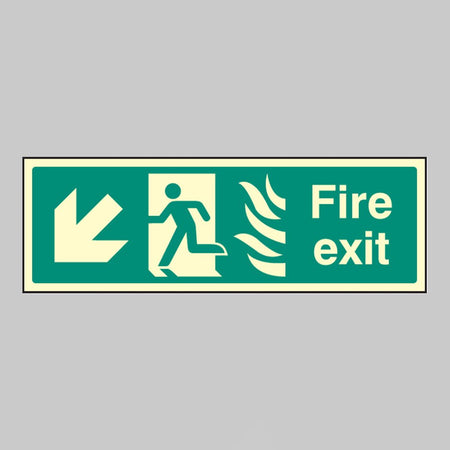 Fire Exit Arrow Down Left - Htm Sign - Ready Set SuppliedFire Exit Arrow Down Left - Htm SignUltra Bright (Class C) Photoluminescent Rigid32086G