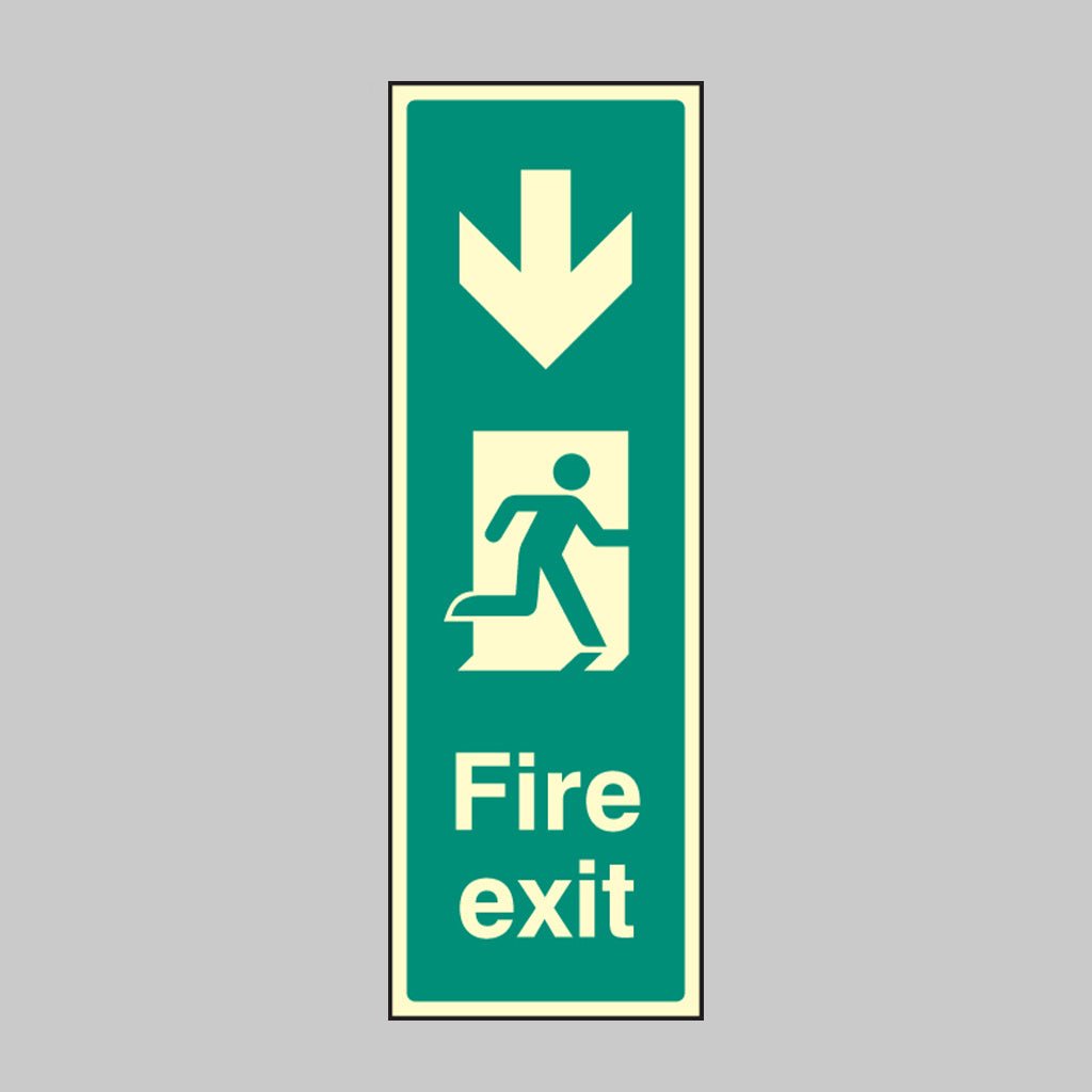 Fire Exit Arrow Down (Portrait) Sign - Ready Set SuppliedFire Exit Arrow Down (Portrait) SignUltra Bright (Class C) Photoluminescent Rigid32069G