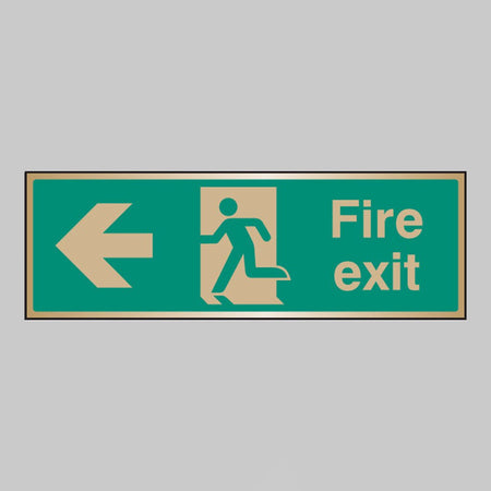 Fire Exit Arrow Left Brass 300 x 100mm Adhesive Backed Sign - Ready Set SuppliedFire Exit Arrow Left Brass 300 x 100mm Adhesive Backed Sign59516