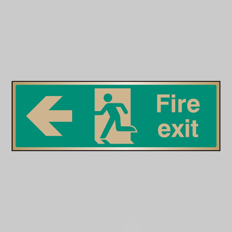 Fire Exit Arrow Left Brass 300 x 100mm Adhesive Backed Sign - Ready Set SuppliedFire Exit Arrow Left Brass 300 x 100mm Adhesive Backed Sign59516