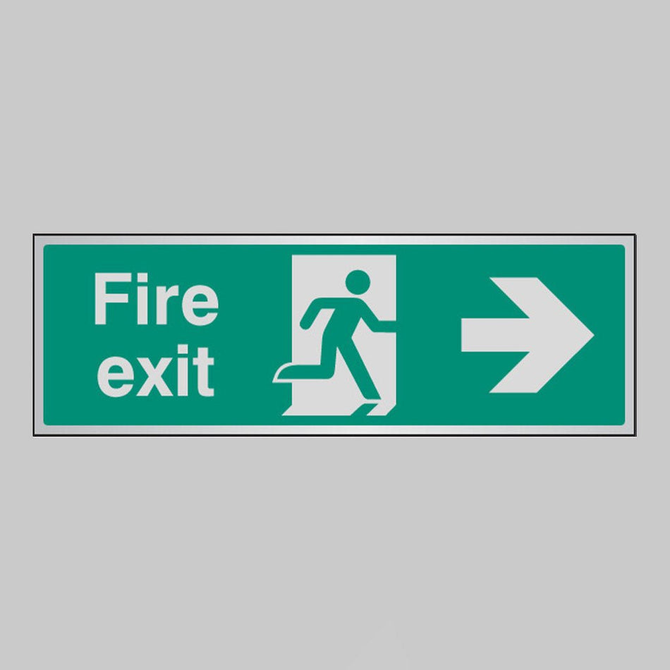 Fire Exit Arrow Right Anodised Aluminium 300 x 100mm Adhesive Backed Sign - Ready Set SuppliedFire Exit Arrow Right Anodised Aluminium 300 x 100mm Adhesive Backed Sign55923
