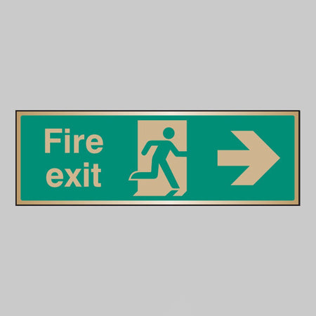 Fire Exit Arrow Right Brass 300 x 100mm Adhesive Backed Sign - Ready Set SuppliedFire Exit Arrow Right Brass 300 x 100mm Adhesive Backed Sign59517