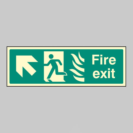 Fire Exit - Arrow Up Left Htm Sign - Ready Set SuppliedFire Exit - Arrow Up Left Htm SignUltra Bright (Class C) Photoluminescent Rigid32120G