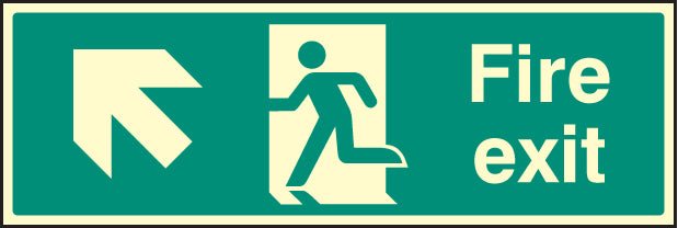 Fire Exit Arrow Up Left Sign - Ready Set SuppliedFire Exit Arrow Up Left SignUltra Bright (Class C) Photoluminescent Rigid32001G