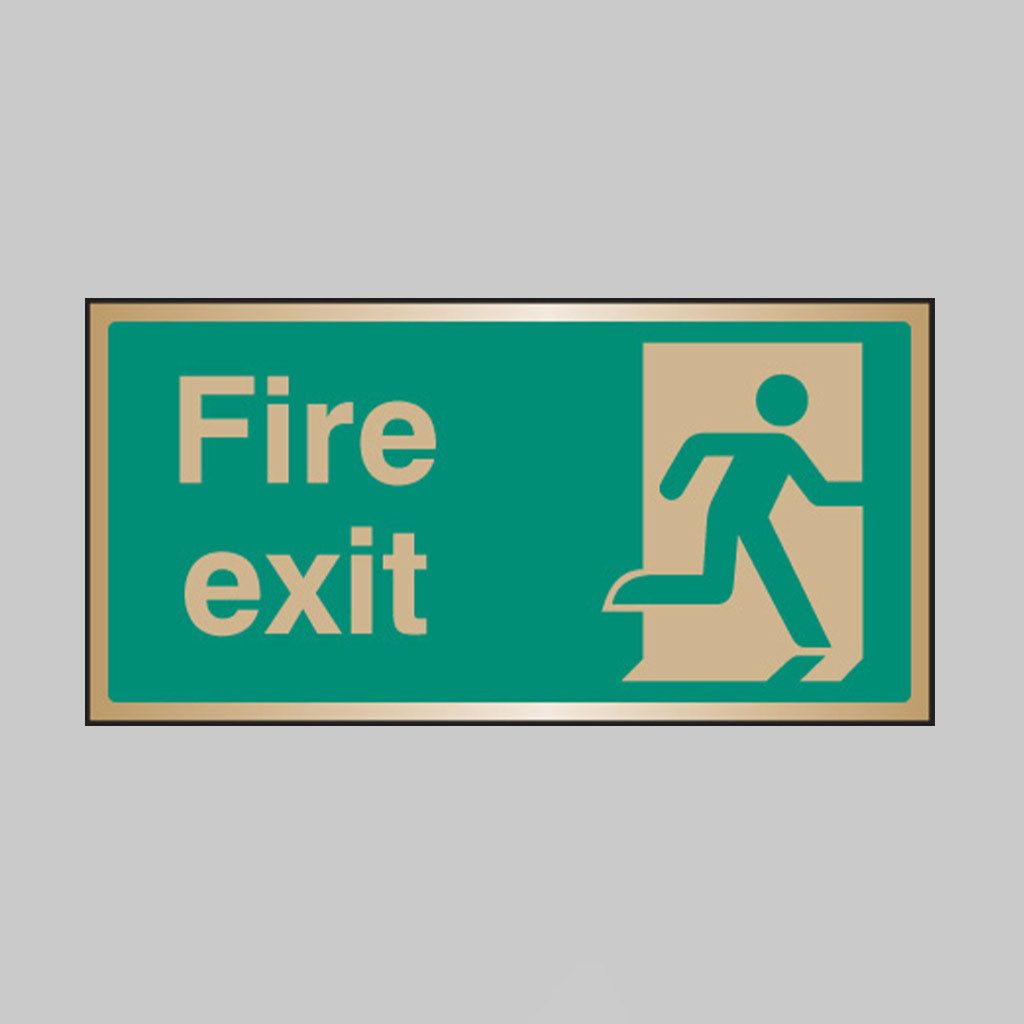 Fire Exit Brass 200 x 100mm Adhesive Backed Sign - Ready Set SuppliedFire Exit Brass 200 x 100mm Adhesive Backed Sign59521