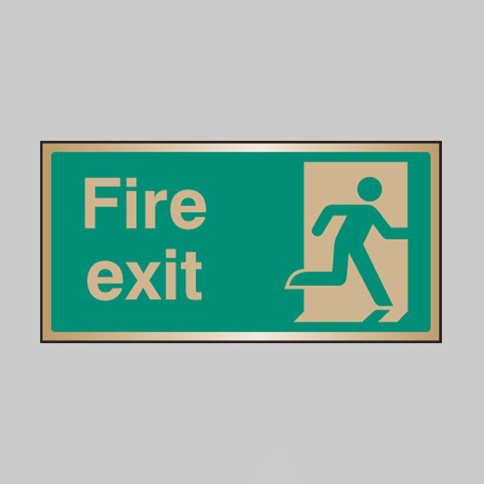 Fire Exit Brass 200 x 100mm Adhesive Backed Sign - Ready Set SuppliedFire Exit Brass 200 x 100mm Adhesive Backed Sign59521