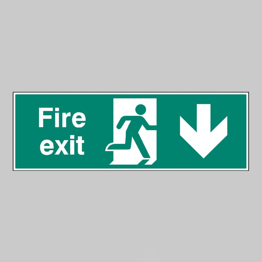 Fire Exit Double Sided With Arrow Down 1200 x 400mm 5mm Rigid Plastic Sign - Ready Set SuppliedFire Exit Double Sided With Arrow Down 1200 x 400mm 5mm Rigid Plastic Sign52161