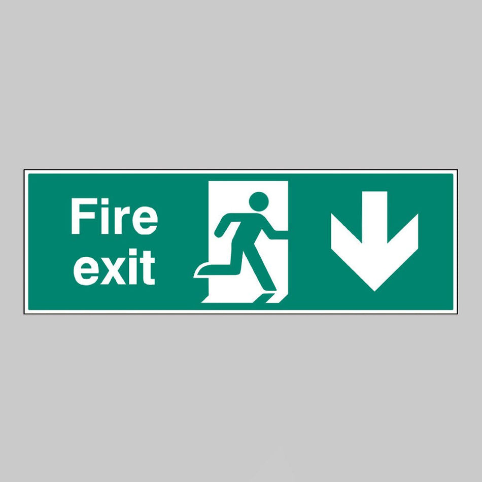 Fire Exit Double Sided With Arrow Down 1200 x 400mm 5mm Rigid Plastic Sign - Ready Set SuppliedFire Exit Double Sided With Arrow Down 1200 x 400mm 5mm Rigid Plastic Sign52161