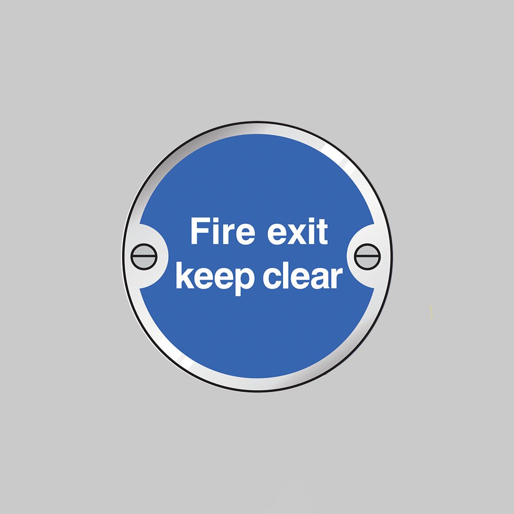 Fire Exit Keep Clear 76mm Dia Aluminium Pre-Drilled With Fixings Sign - Ready Set SuppliedFire Exit Keep Clear 76mm Dia Aluminium Pre-Drilled With Fixings Sign53740