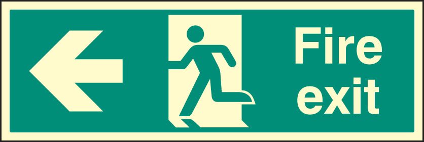 Fire Exit Left 900 x 300mm Photoluminescent Rigid Plastic Sign - Ready Set SuppliedFire Exit Left 900 x 300mm Photoluminescent Rigid Plastic Sign52124