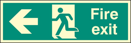 Fire Exit Left 900 x 300mm Photoluminescent Rigid Plastic Sign - Ready Set SuppliedFire Exit Left 900 x 300mm Photoluminescent Rigid Plastic Sign52124