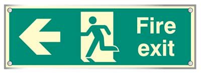 Fire Exit Left Visual Impact 5mm Acrylic Photoluminescent Sign 450 x 150mm With Stand Off Locators - Ready Set SuppliedFire Exit Left Visual Impact 5mm Acrylic Photoluminescent Sign 450 x 150mm With Stand Off Locators59471