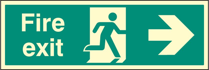 Fire Exit Right 900 x 300mm Photoluminescent Rigid Plastic Sign - Ready Set SuppliedFire Exit Right 900 x 300mm Photoluminescent Rigid Plastic Sign52126