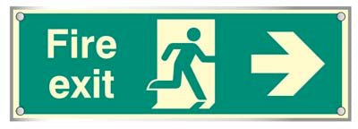 Fire Exit Right Visual Impact 5mm Acrylic Photoluminescent Sign 450 x 150mm With Stand Off Locators - Ready Set SuppliedFire Exit Right Visual Impact 5mm Acrylic Photoluminescent Sign 450 x 150mm With Stand Off Locators59472