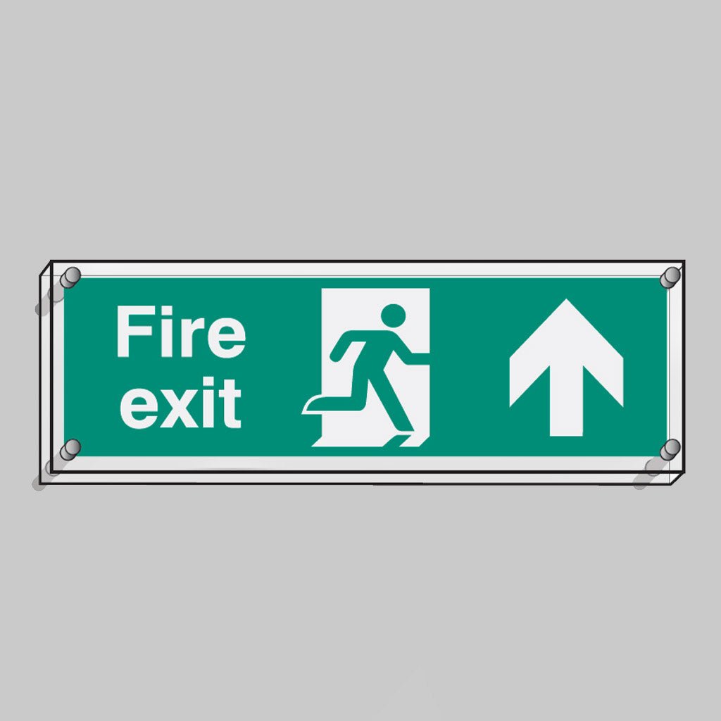 Fire Exit Straight On Visual Impact 5mm Acrylic Sign 450 x 150mm With Stand Off Locators - Ready Set SuppliedFire Exit Straight On Visual Impact 5mm Acrylic Sign 450 x 150mm With Stand Off Locators59469