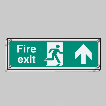 Fire Exit Straight On Visual Impact 5mm Acrylic Sign 450 x 150mm With Stand Off Locators - Ready Set SuppliedFire Exit Straight On Visual Impact 5mm Acrylic Sign 450 x 150mm With Stand Off Locators59469