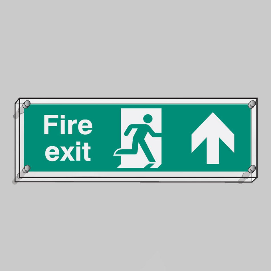 Fire Exit Straight On Visual Impact 5mm Acrylic Sign 450 x 150mm With Stand Off Locators - Ready Set SuppliedFire Exit Straight On Visual Impact 5mm Acrylic Sign 450 x 150mm With Stand Off Locators59469