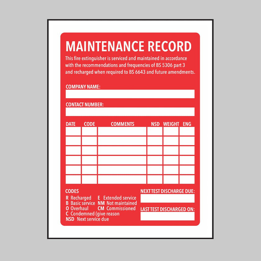 Fire Extinguisher Maintenance Label - Ready Set SuppliedFire Extinguisher Maintenance Label21203A