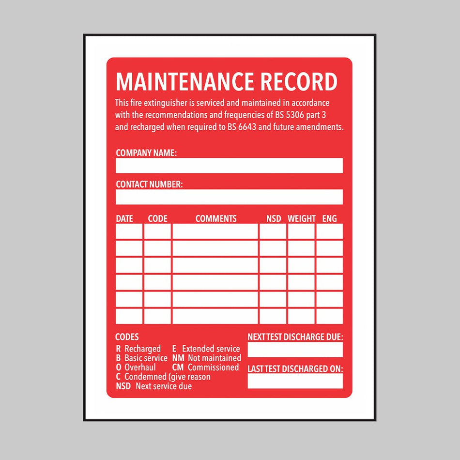 Fire Extinguisher Maintenance Label - Ready Set SuppliedFire Extinguisher Maintenance Label21203A