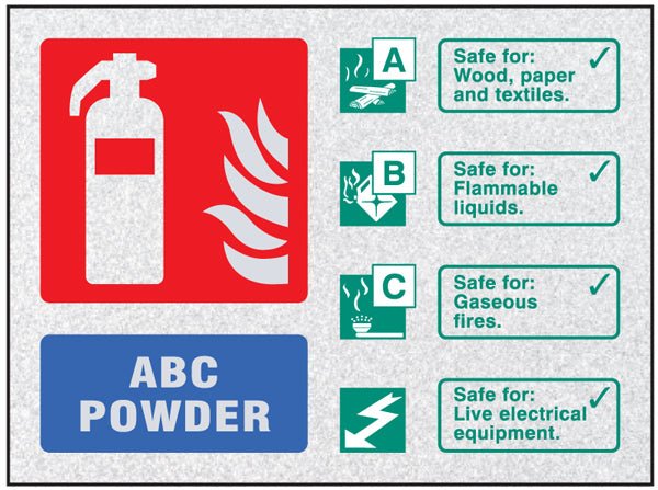 Fire Identification - ABC Powder Visual Impact Sign 200 x 150mm With Stand Off Locators - Ready Set SuppliedFire Identification - ABC Powder Visual Impact Sign 200 x 150mm With Stand Off Locators51233