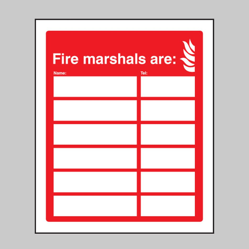 Fire Marshals Are (6 Names And Numbers) Sign - Ready Set SuppliedFire Marshals Are (6 Names And Numbers) SignRigid Plastic11064H