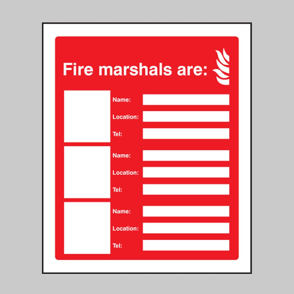 Fire Marshals Are (Space For 3 Names, Locations And Numbers) Sign - Ready Set SuppliedFire Marshals Are (Space For 3 Names, Locations And Numbers) SignRigid Plastic11065H