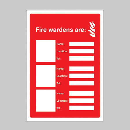 Fire Warden Sign - 3 Names, Locations and Numbers - Ready Set SuppliedFire Warden Sign - 3 Names, Locations and NumbersRigid Plastic11053H