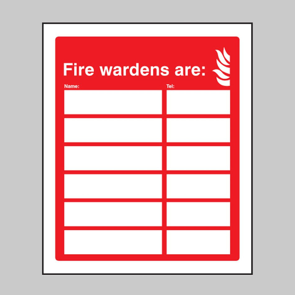 Fire Warden Sign - 6 Names and Numbers - Ready Set SuppliedFire Warden Sign - 6 Names and NumbersRigid Plastic11052H