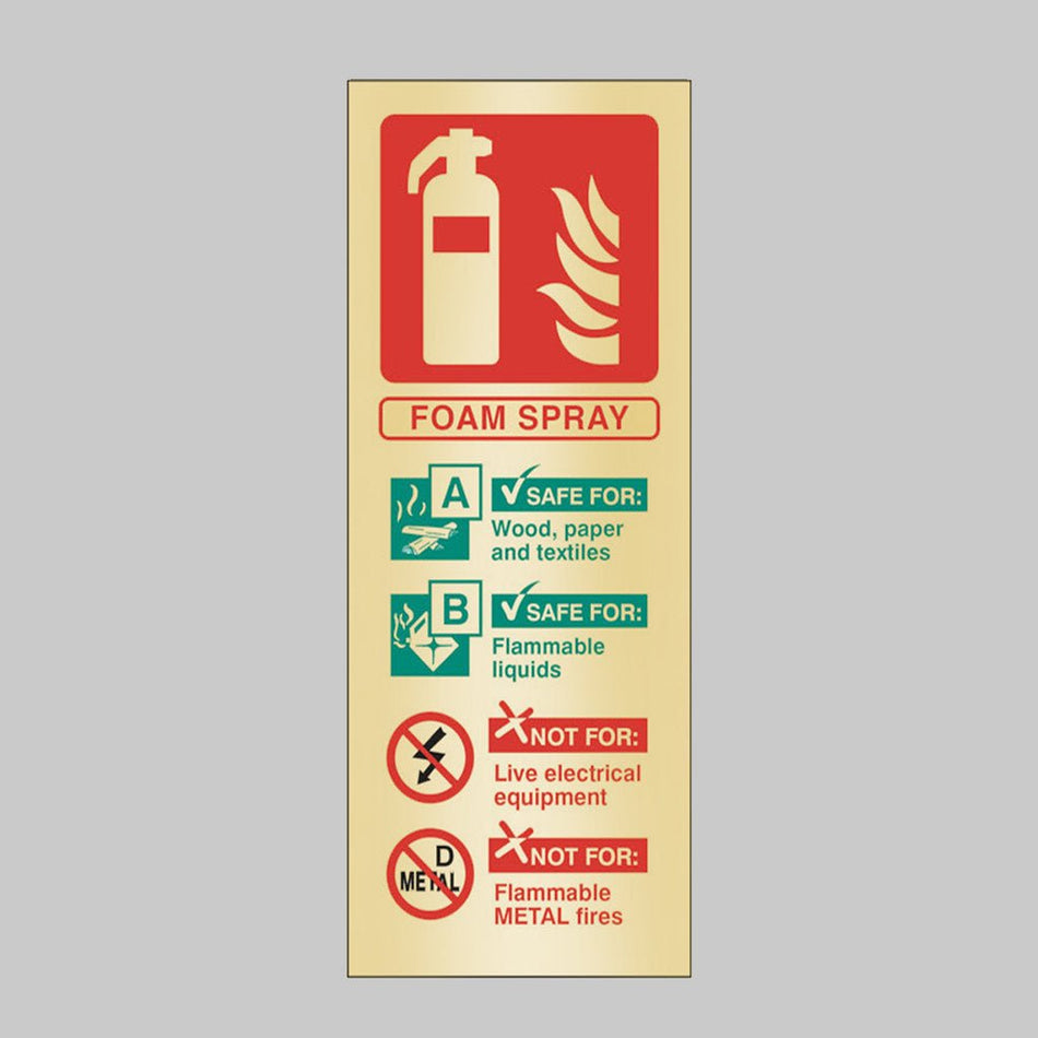 Foam Spray Extinguisher Identification Brass 75 x 200mm Adhesive Backed Sign - Ready Set SuppliedFoam Spray Extinguisher Identification Brass 75 x 200mm Adhesive Backed Sign59179