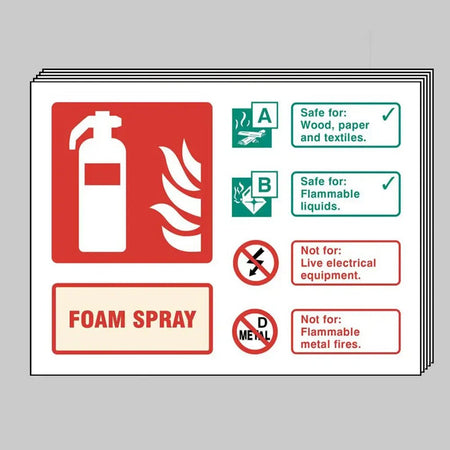 Foam Spray Extinguisher Identification Sign 200 x 150mm Self Adhesive Vinyl (Pack of 5) - Ready Set SuppliedFoam Spray Extinguisher Identification Sign 200 x 150mm Self Adhesive Vinyl (Pack of 5)53520