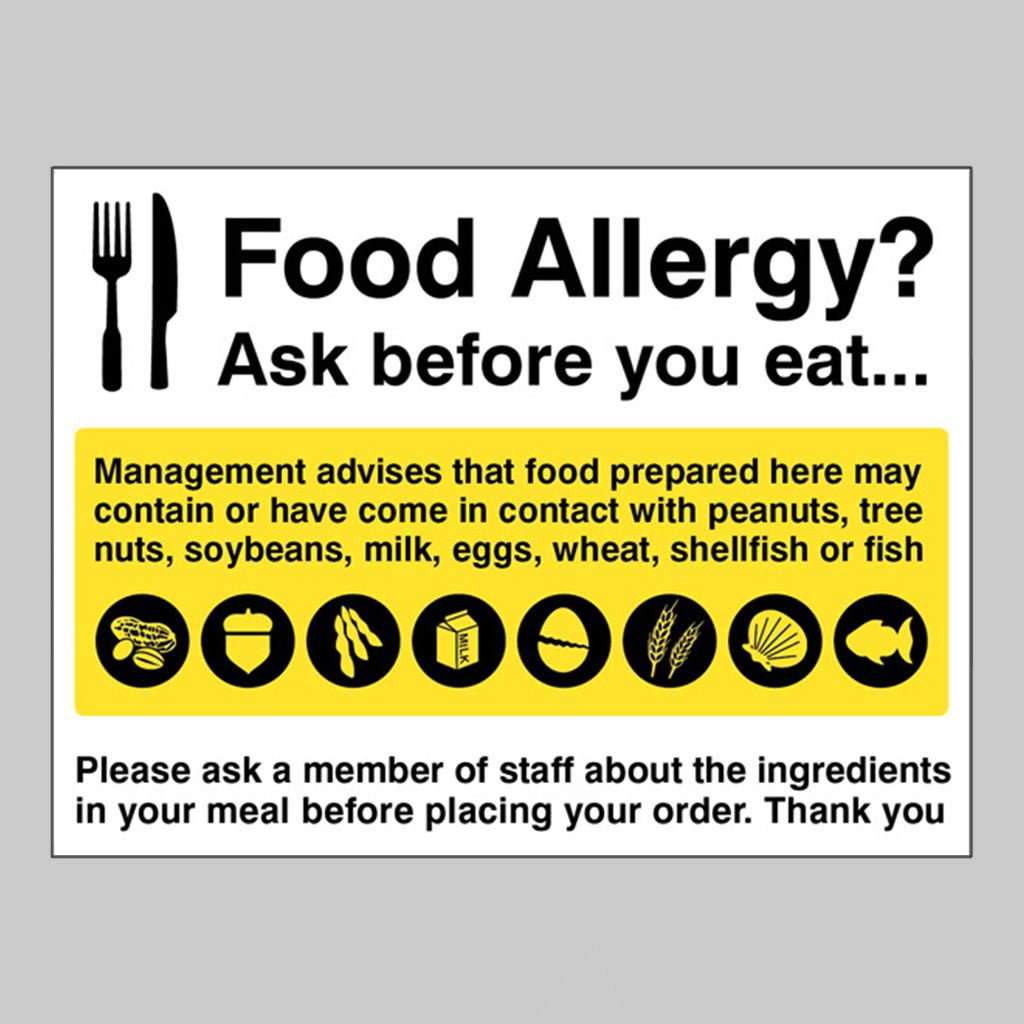 Food Allergy Notice Sign - Ready Set SuppliedFood Allergy Notice SignRigid Plastic15632K