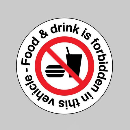 Food & Drink Is Forbidden In This Vehicle 65mm Dia Sheet of 6 Peel 'N' Stick Labels - Ready Set SuppliedFood & Drink Is Forbidden In This Vehicle 65mm Dia Sheet of 6 Peel 'N' Stick Labels53092