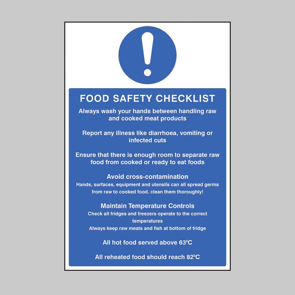 Food Safety Checklist Sign - Ready Set SuppliedFood Safety Checklist SignRigid Plastic15614P