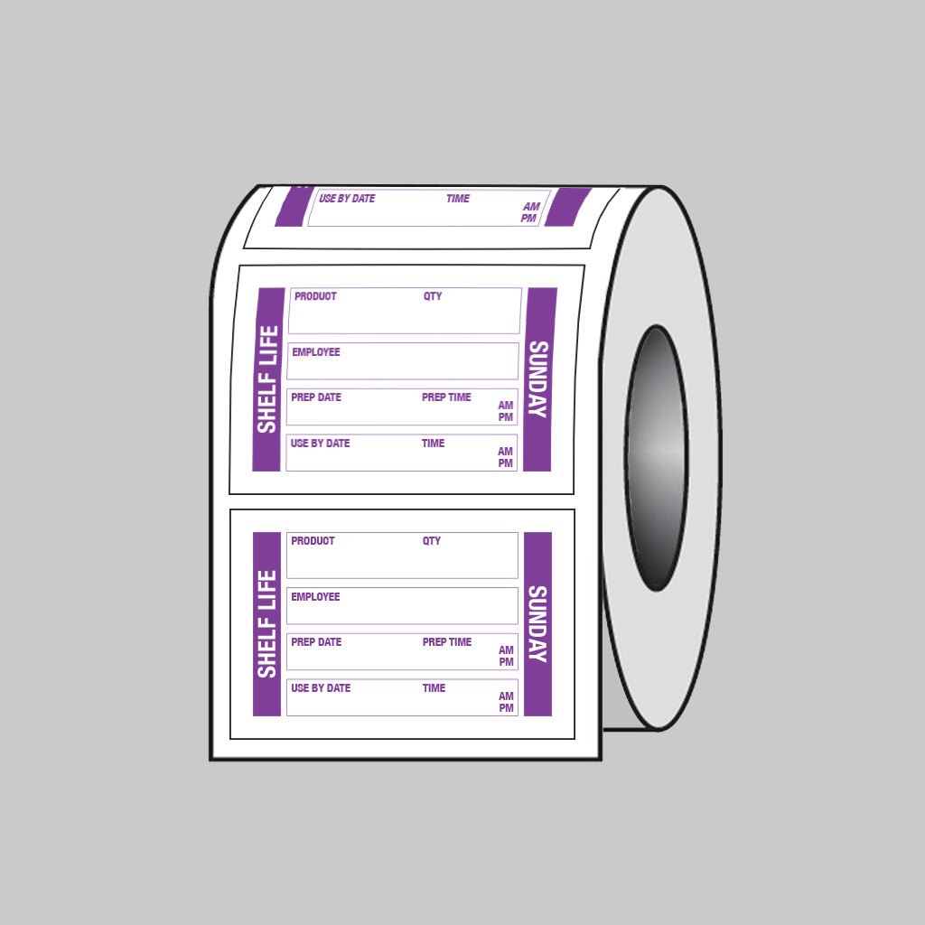 Food Shelf Life Labels (Sunday) 75 x 50mm Roll of 100 (Removable Matt Polypropylene) - Ready Set SuppliedFood Shelf Life Labels (Sunday) 75 x 50mm Roll of 100 (Removable Matt Polypropylene)53683